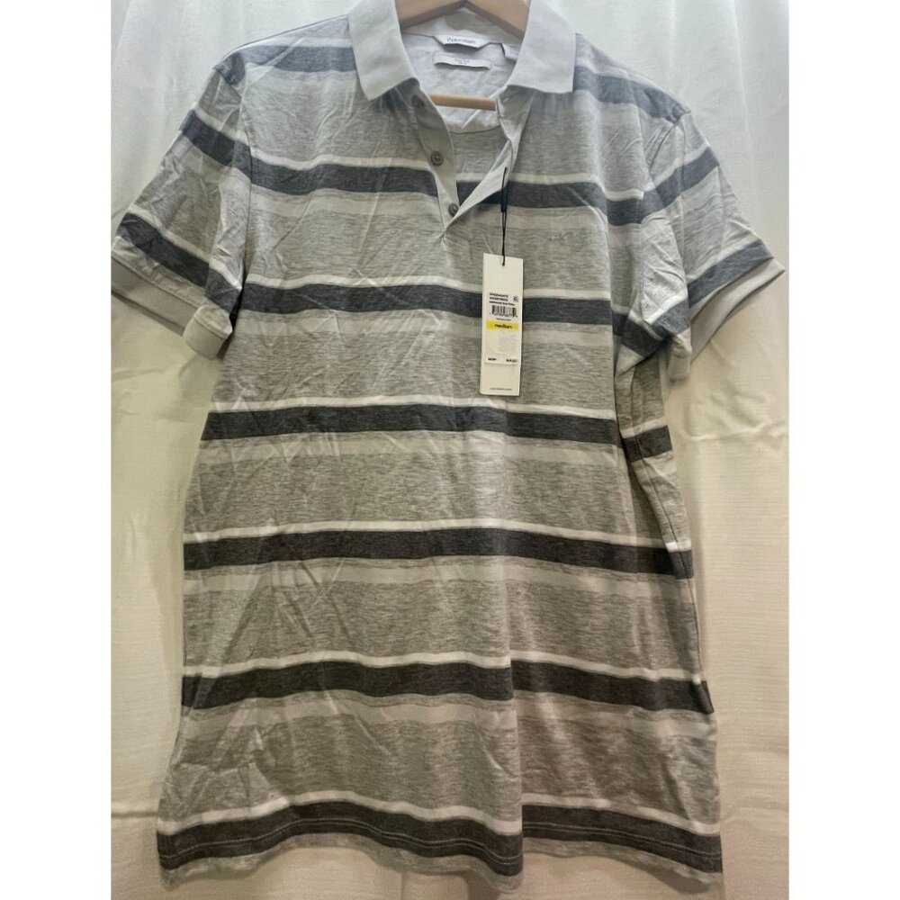TM7032- Calvin Klein Liquid Touch Polo Slim Fit Gray/White Stripe Men’s Med